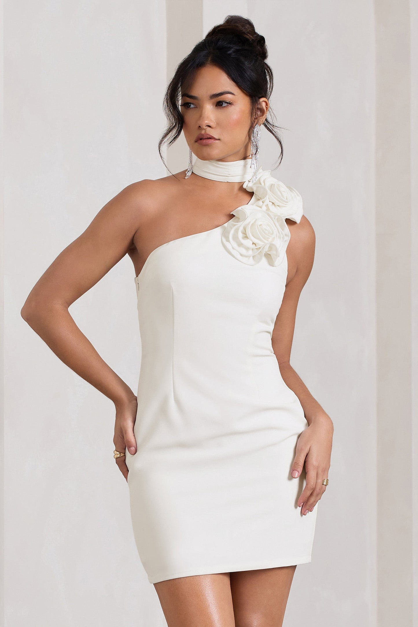 The Party | White Mini Dress With Ruffled Choker